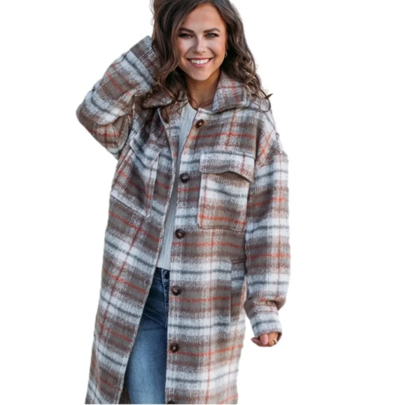 Timing Long Plaid Button Down Shacket - Picture 2 of 13